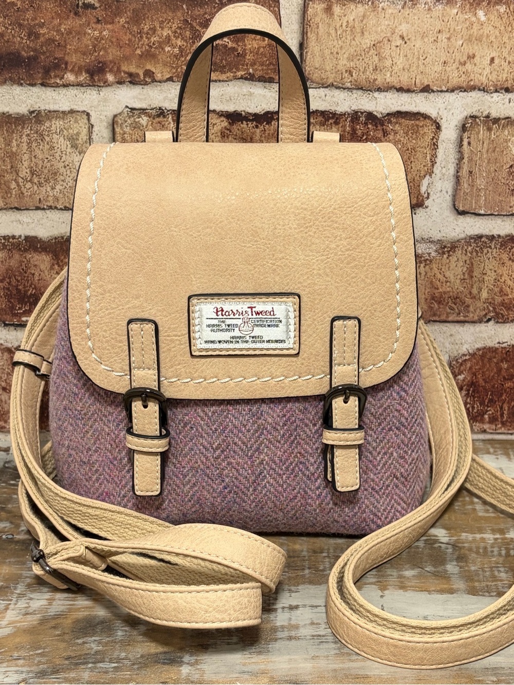 Harris Tweed Islander Pink Purple Mini Jura Convertible Backpack - NWOT